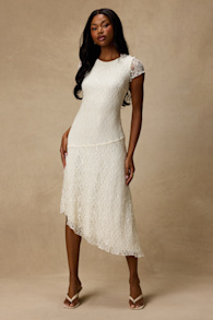 Madelina Ivory Lace Asymmetrical Midi Dress 2