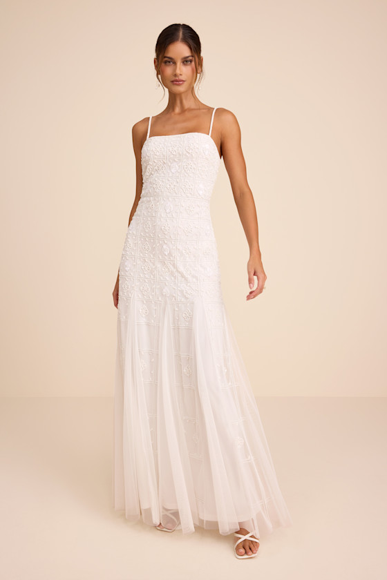 Lulus | White Beaded Sleeveless Maxi Dress | Womens | Medium (Available in XS, S, L, XL)