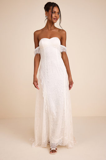 Faye White Embroidered Lace Off-the-Shoulder Maxi Dress 1