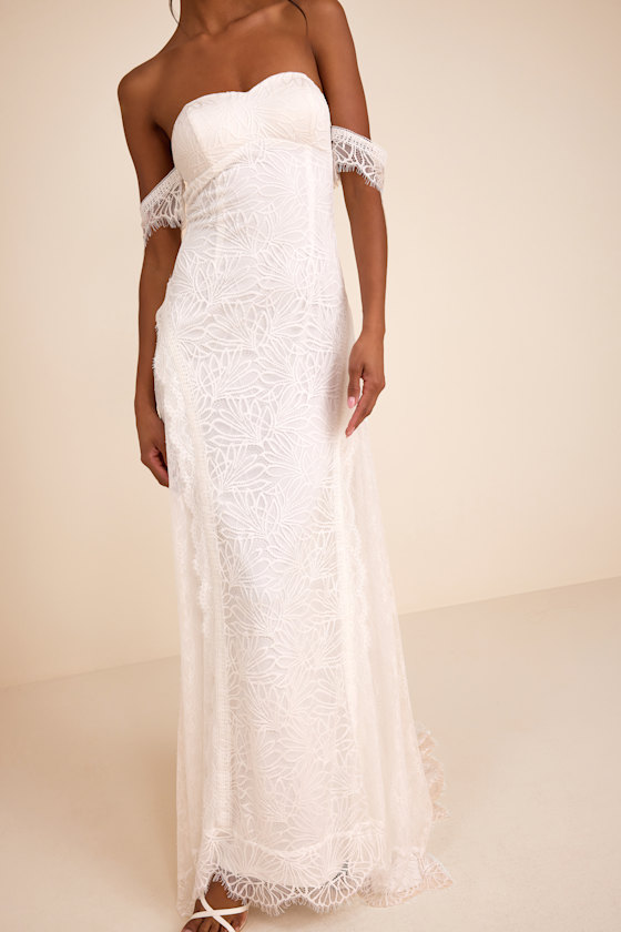 Faye White Embroidered Lace Off-the-Shoulder Maxi Dress 2