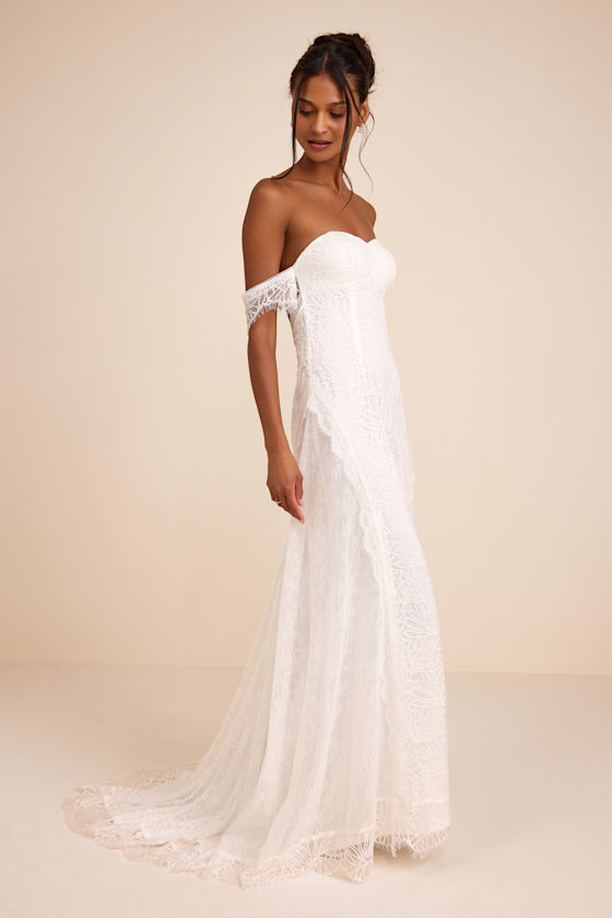 Faye White Embroidered Lace Off-the-Shoulder Maxi Dress 4