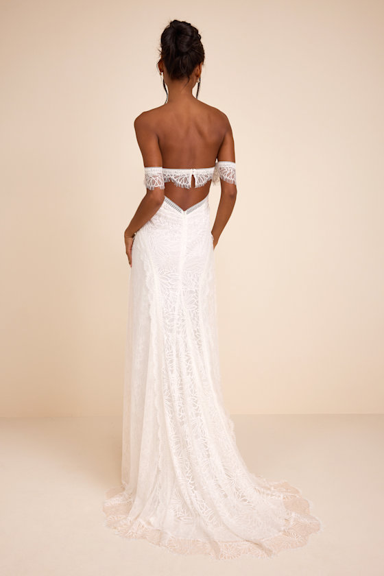Faye White Embroidered Lace Off-the-Shoulder Maxi Dress 6
