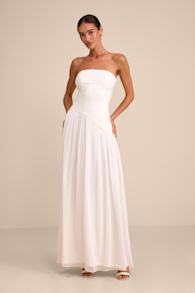 Katia White Strapless Drop Waist Maxi Dress 1