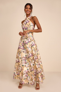 Samana Light Yellow Multi Floral Cross-Front Maxi Dress 1
