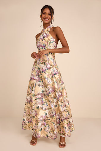 Samana Light Yellow Multi Floral Cross-Front Maxi Dress 1
