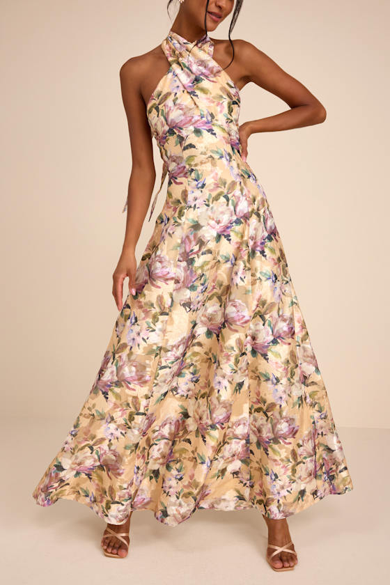 Samana Light Yellow Multi Floral Cross-Front Maxi Dress 2