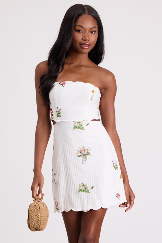 White Embroidered Cutout Mini Dress | Womens | Large (Available in M, XL) | 100% Cotton
