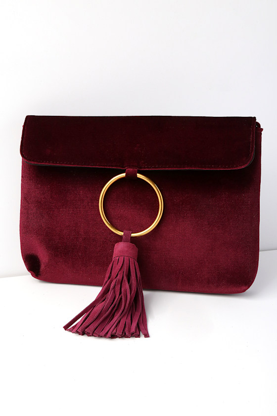 Chic Burgundy Velvet Clutch Suede Leather Clutch Lulus