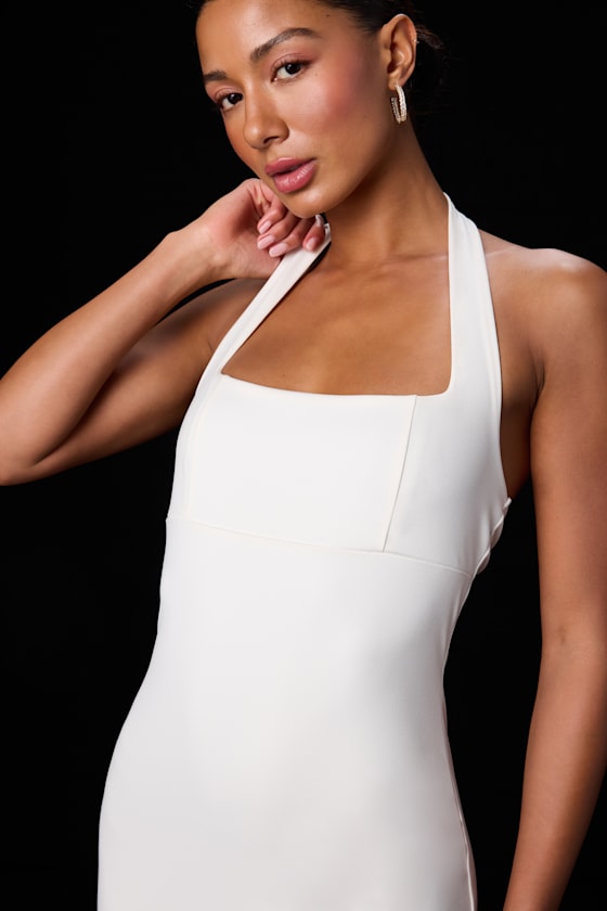 Reyna Ivory Ponte Knit Halter Mini Dress - thumbnail 4