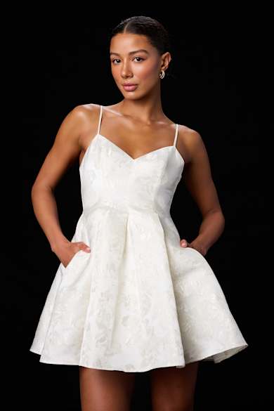strapless open back dress Jane Summers Jocelyn Backless White Bridal Shower & Rehearsal Dinner Dress with Pink Ribbon Tie 6 / White with White Ribbon , Female , Adult main image 0