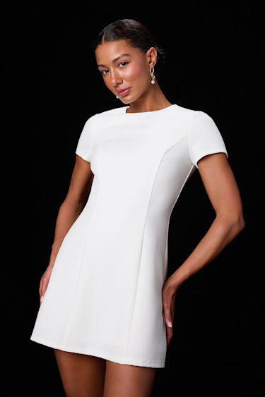 White Ponte Knit Short Sleeve Mini Dress | Womens | Medium (Available in XS, L, XL) | 100% Polyester | Lulus