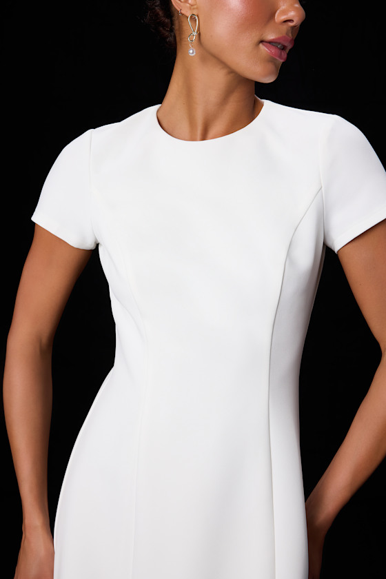 Renetta White Ponte Knit Short Sleeve Mini Dress - thumbnail 4
