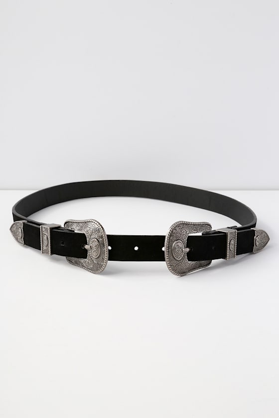 Winding Road Silver and Black Double Buckle Belt 3