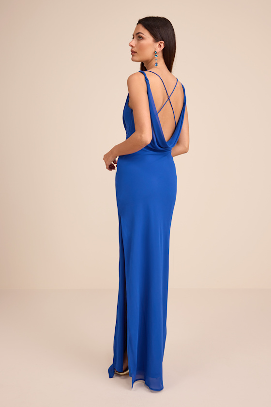 Marlesa Royal Blue Cowl Back Maxi Dress - thumbnail 4