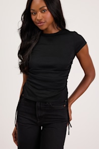 Sweet Forever Black Burnout Ruched Short Sleeve Tee 1