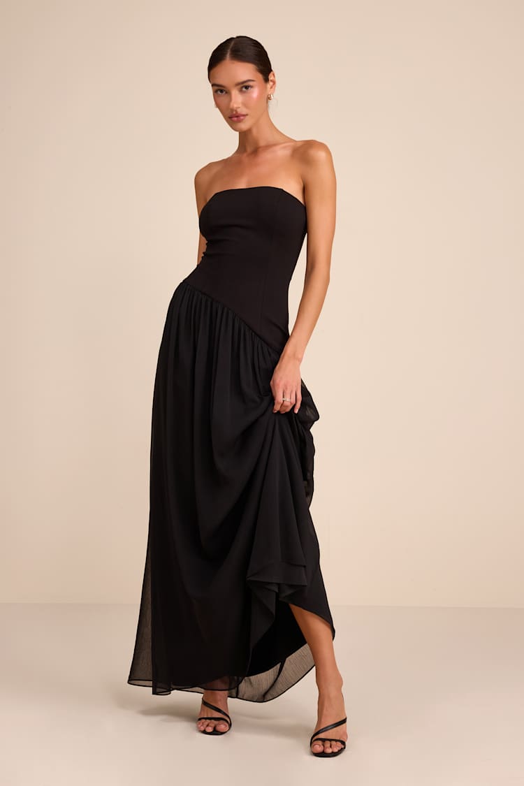 Black Drop Waist Maxi - Black Maxi Dress - Strapless Maxi Dress