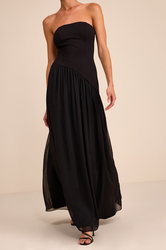 Beth Black Strapless Drop Waist Maxi Dress 2