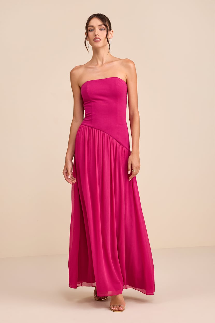 Berry Drop Waist Maxi - Pink Maxi Dress - Strapless Maxi Dress - Lulus