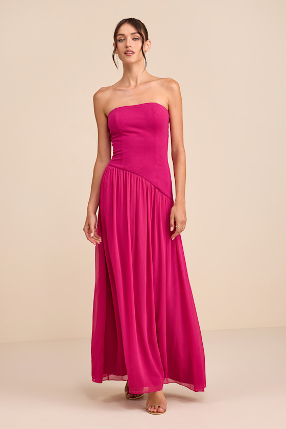 Beth Berry Pink Strapless Drop Waist Maxi Dress 2