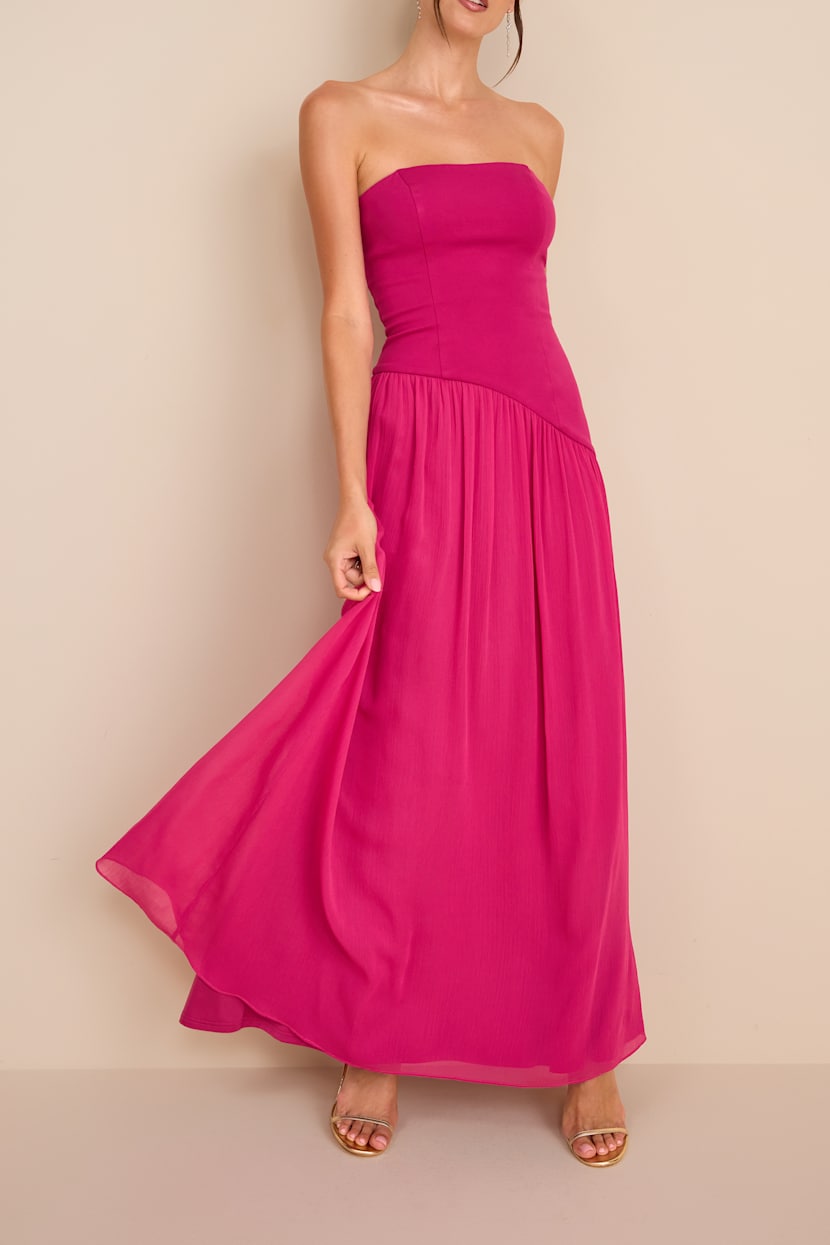 Berry Pink Strapless Drop Waist Maxi Dress | Womens | X-Small (Available in S, M, L, XL) | 100% Polyester