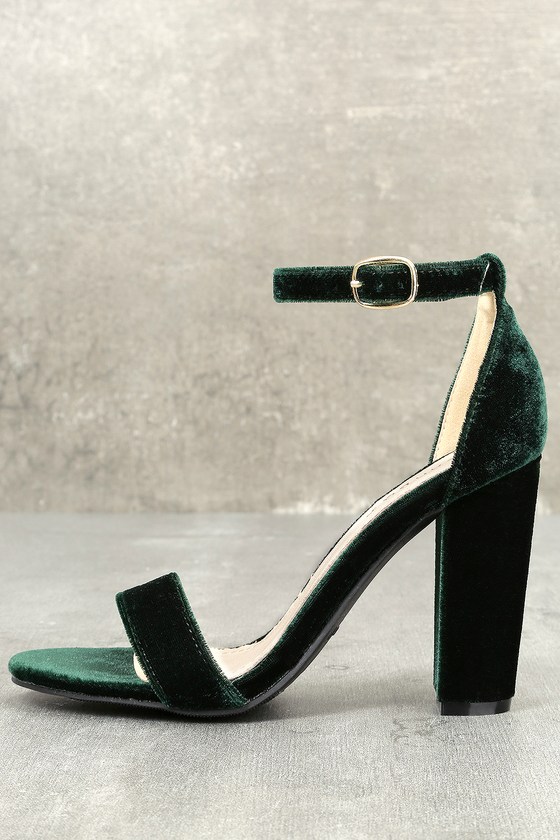 Mid Block Heel Wedding Shoes - Hetty Forest Green Velvet Medium Block Heel  Bridal Shoes - Harriet Wilde Wedding Shoes