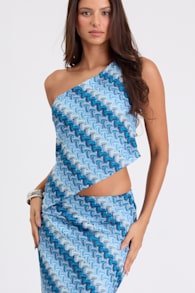 Fiala Blue Multi Crochet Chevron One-Shoulder Top 1