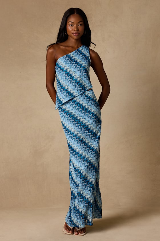 Fiala Blue Multi Crochet Chevron One-Shoulder Top - thumbnail 3