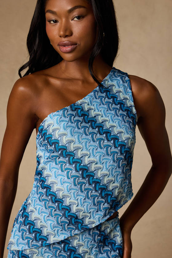 Fiala Blue Multi Crochet Chevron One-Shoulder Top - thumbnail 4