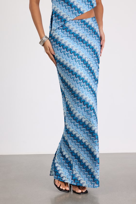 Fiala Blue Multi Crochet Chevron Mermaid Maxi Skirt 2