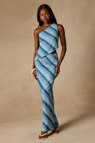 Fiala Blue Multi Crochet Chevron Mermaid Maxi Skirt 2