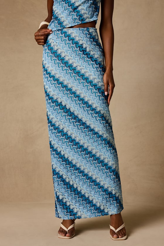 Fiala Blue Multi Crochet Chevron Mermaid Maxi Skirt 3