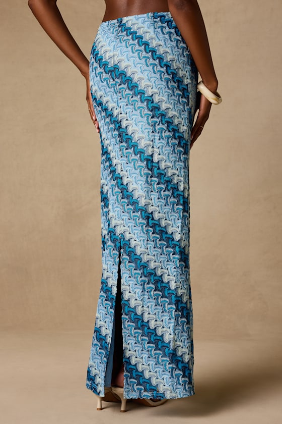 Fiala Blue Multi Crochet Chevron Mermaid Maxi Skirt - thumbnail 3