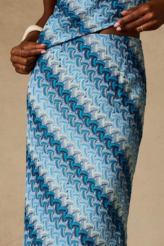 Fiala Blue Multi Crochet Chevron Mermaid Maxi Skirt - thumbnail 4