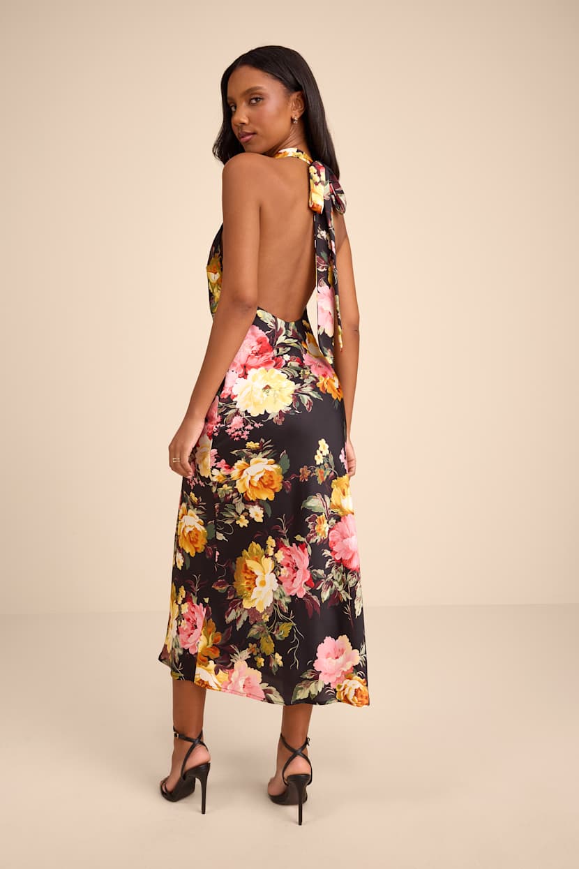 floral halter cocktail dress Anabelle Halter Neck Midi Dress