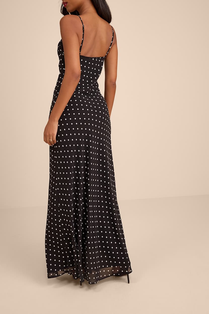 lulus black polka dot dress Black Polka Dot Dress - Satin Halter Dress - Backless Maxi Dress