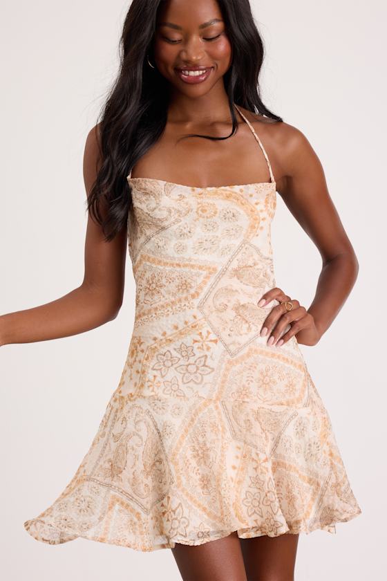 Nell Multi Boho Print Halter Mini Dress 1