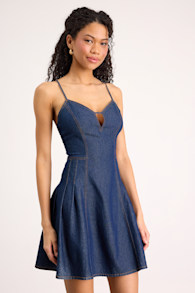 Margorie Dark Wash Denim Lace-Up Mini Dress 1