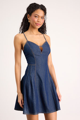 Margorie Dark Wash Denim Lace-Up Mini Dress 1