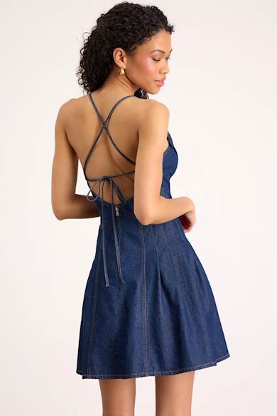 rehersal dinner dress bride Ania Long Balloon Style Midi Dress Denim Blue main image 0