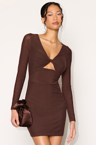 Birdie Brown Mesh Twist-Front Long Sleeve Mini Dress 2