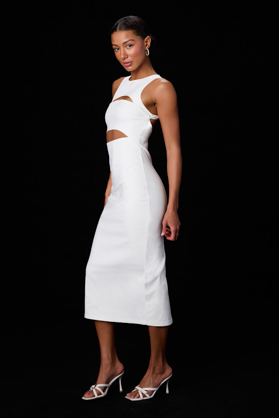 Brenda White Cutout Bodycon Midi Dress - thumbnail 4