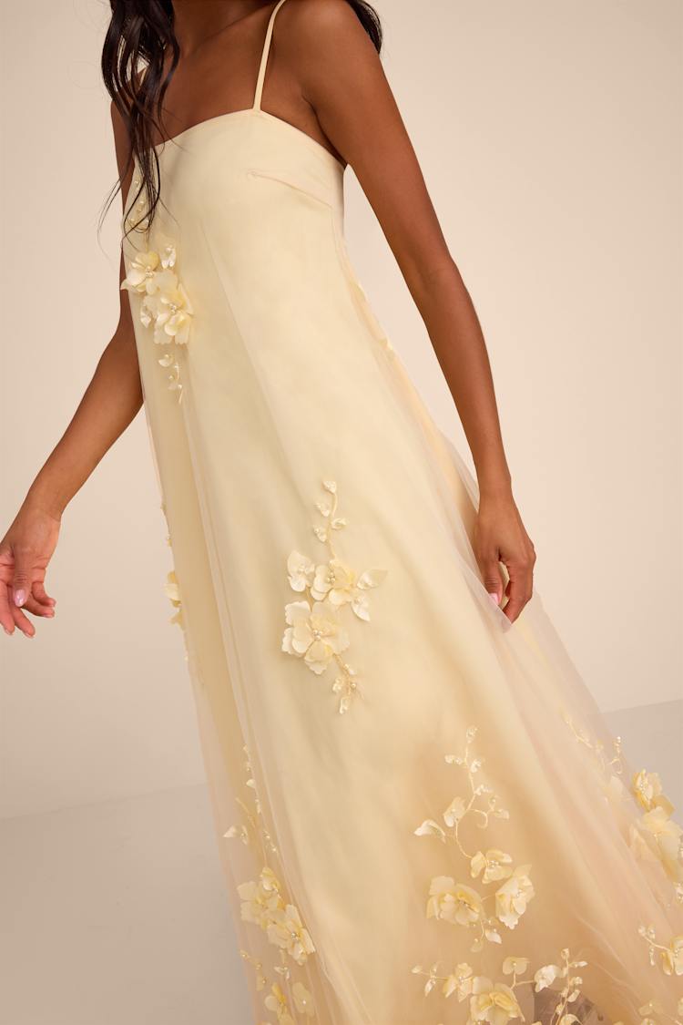 light yellow wedding dress Soft floral beaded halter neck layered pleated puffy wedd  PreppyDress celebrations like night or New Years Eve parties Yellow wedding dresses | Light