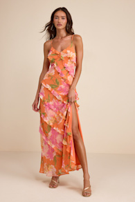 Zarina Orange Multi Floral Ruffled Maxi Dress 1