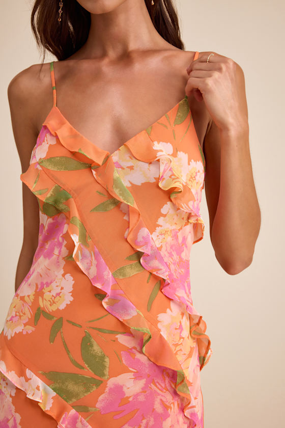 Zarina Orange Multi Floral Ruffled Maxi Dress 2