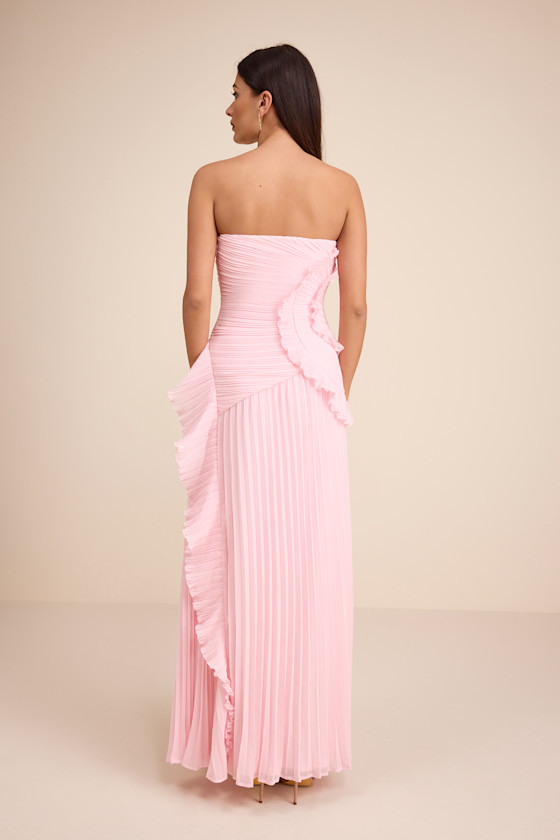 Brylee Light Pink Pleated Ruffled Maxi Dress - thumbnail 3