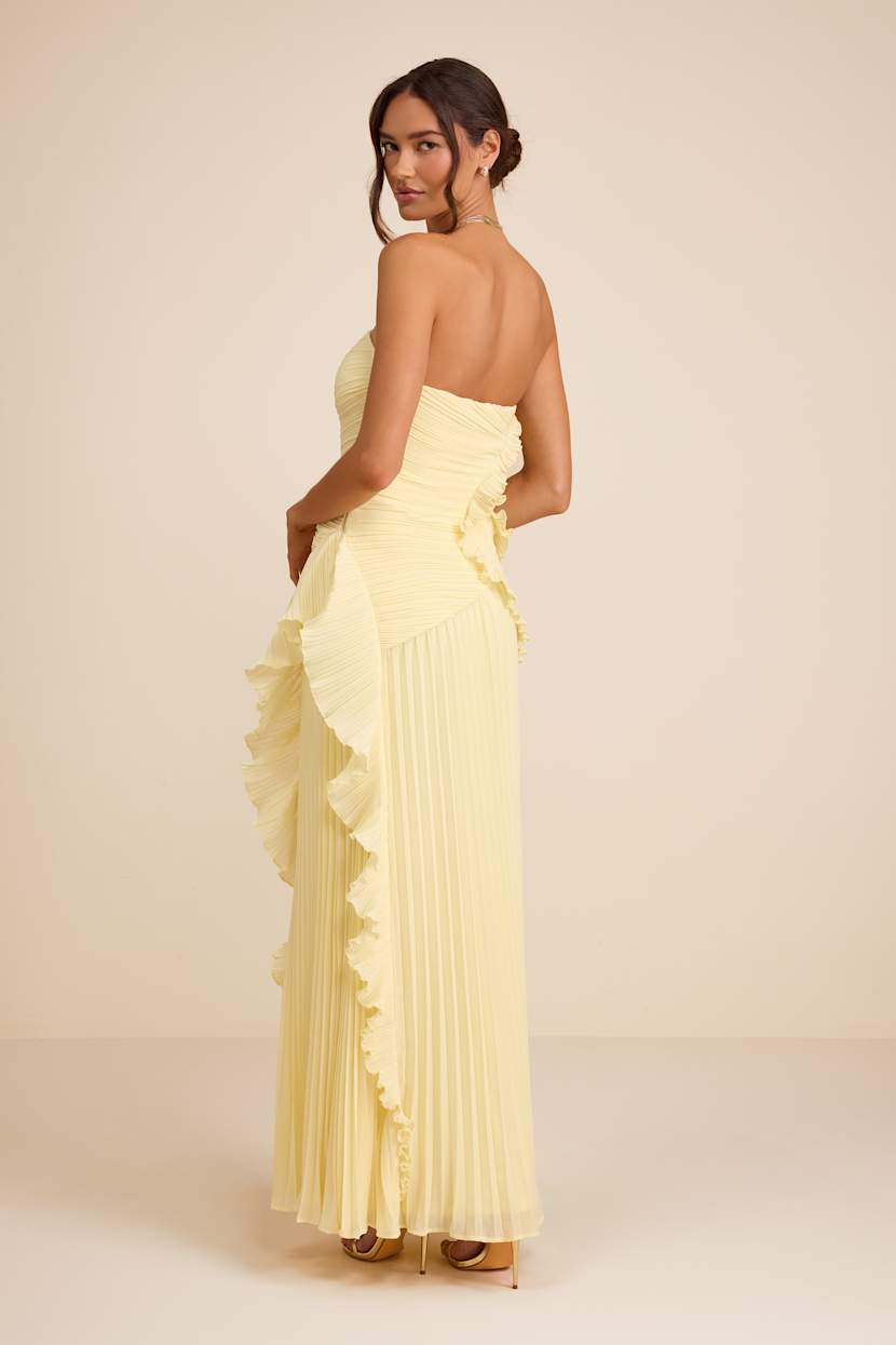 Light Yellow Maxi Dress - Ruffled Maxi Dress - Strapless Maxi - Lulus