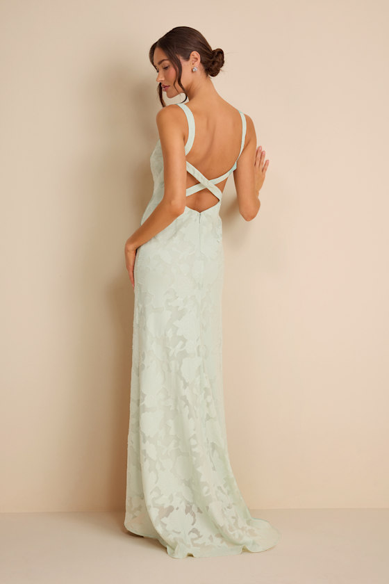 Image of Perfectly Classy Dusty Sage Floral Burnout Backless Maxi Dress