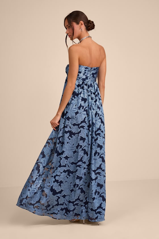 Danalia Navy Floral Burnout Strapless Maxi Dress - thumbnail 3
