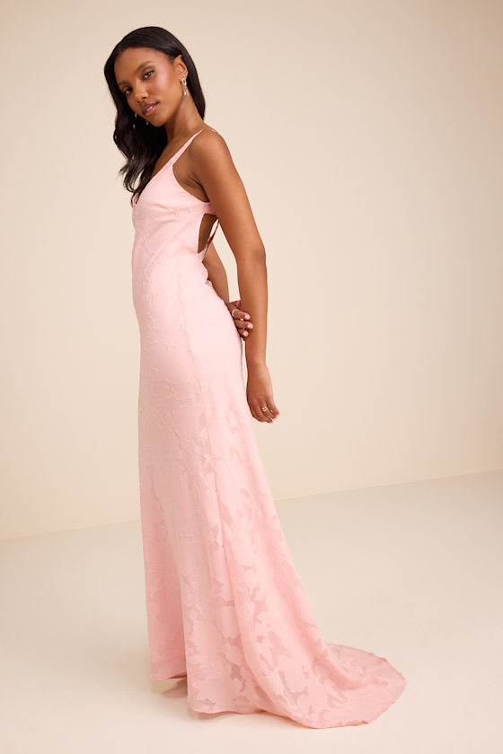 Perfectly Classy Light Pink Floral Burnout Backless Maxi Dress - thumbnail 4
