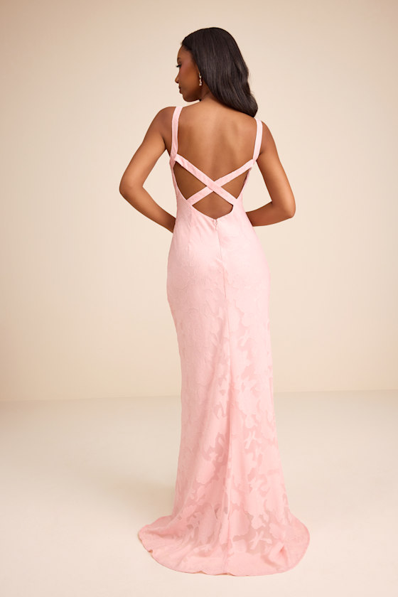 Perfectly Classy Light Pink Floral Burnout Backless Maxi Dress - thumbnail 5
